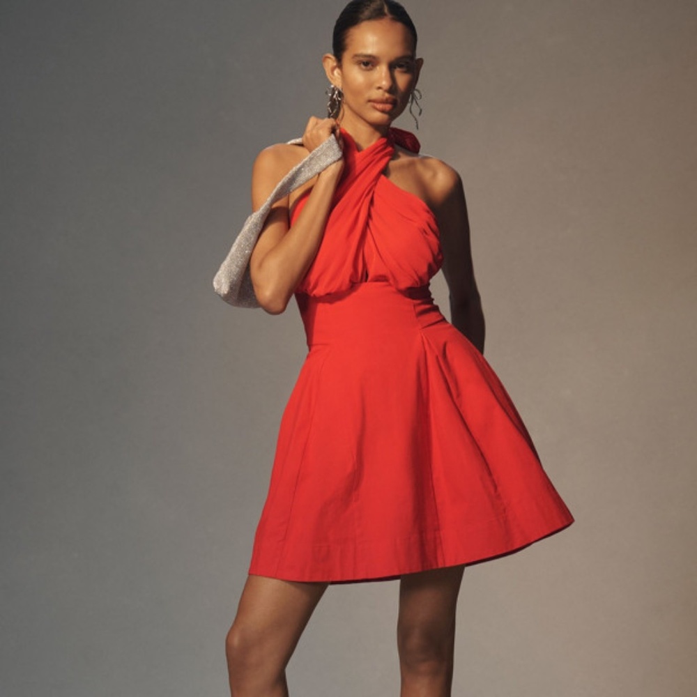 Anthropologie Twist Halter Tie-Neck Mini Dress